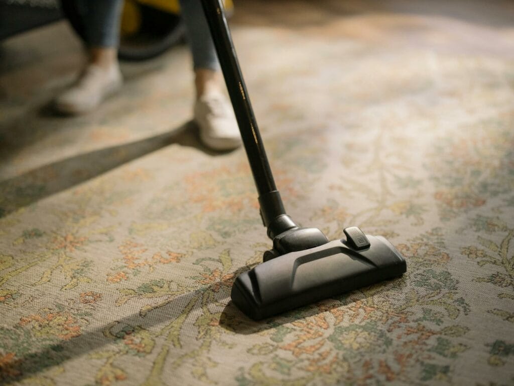 Professional cleaning your home area rugs with specialized equipment and techniques
