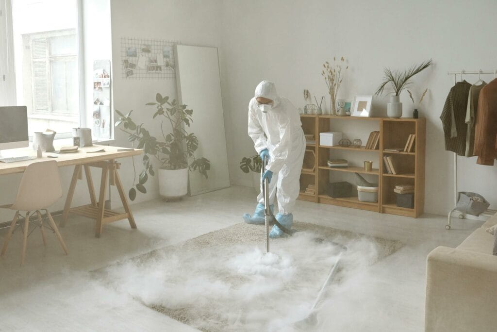 Professional fiber protection treatment being applied to carpet in Rohnert Park home
