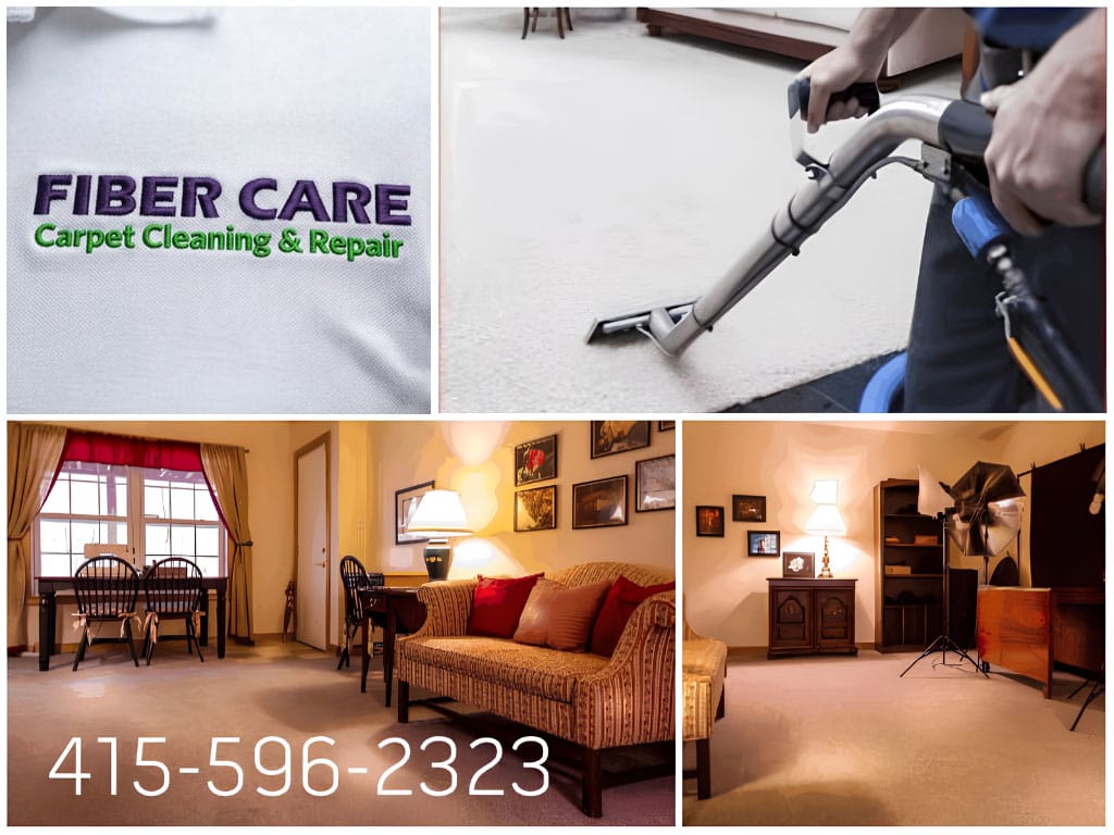 Professional carpet cleaning technician using industrial equipment on residential carpet in San Rafael home